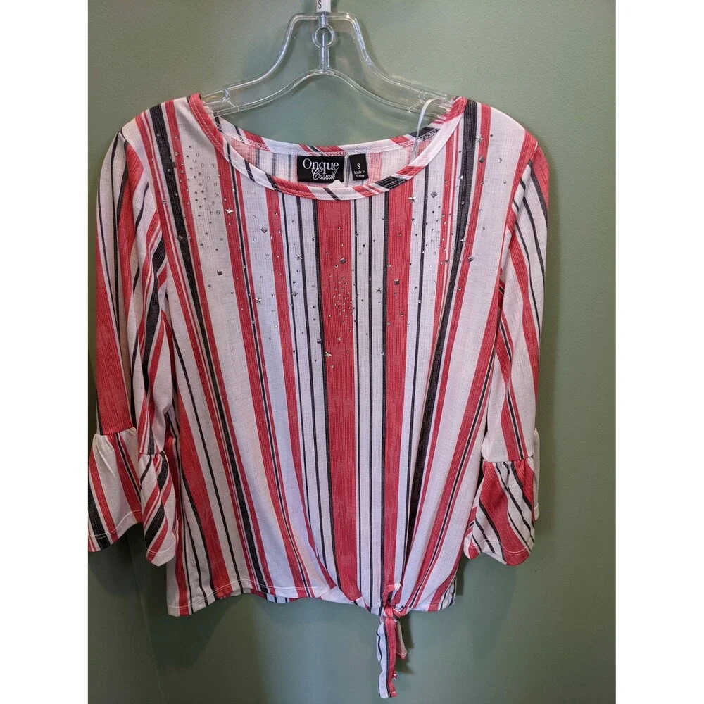 Onque Casual Red, White & Blue Striped Blouse - Size S